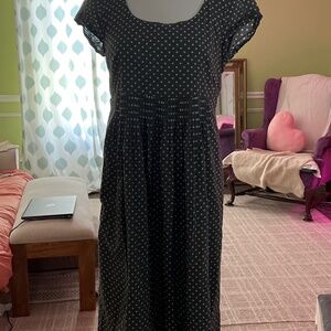 Garnet Hill Cotton Dress Size 4 Green-Gray Polka Dot